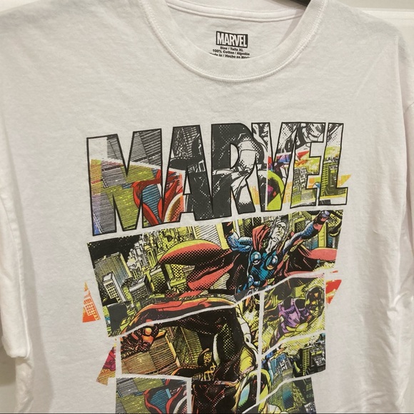 Marvel XL Graphic Tee bright multi color & scene screen print white tee unisex - Picture 2 of 3